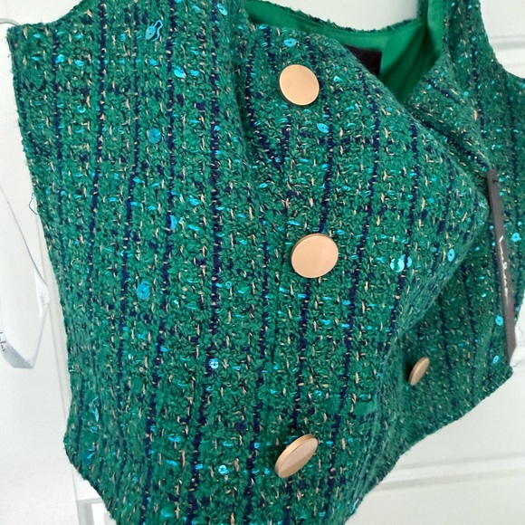 Lulus Exceptional Season Green Tweed Lurex Sequin Sleeveless Top - Size L - Picture 4 of 4